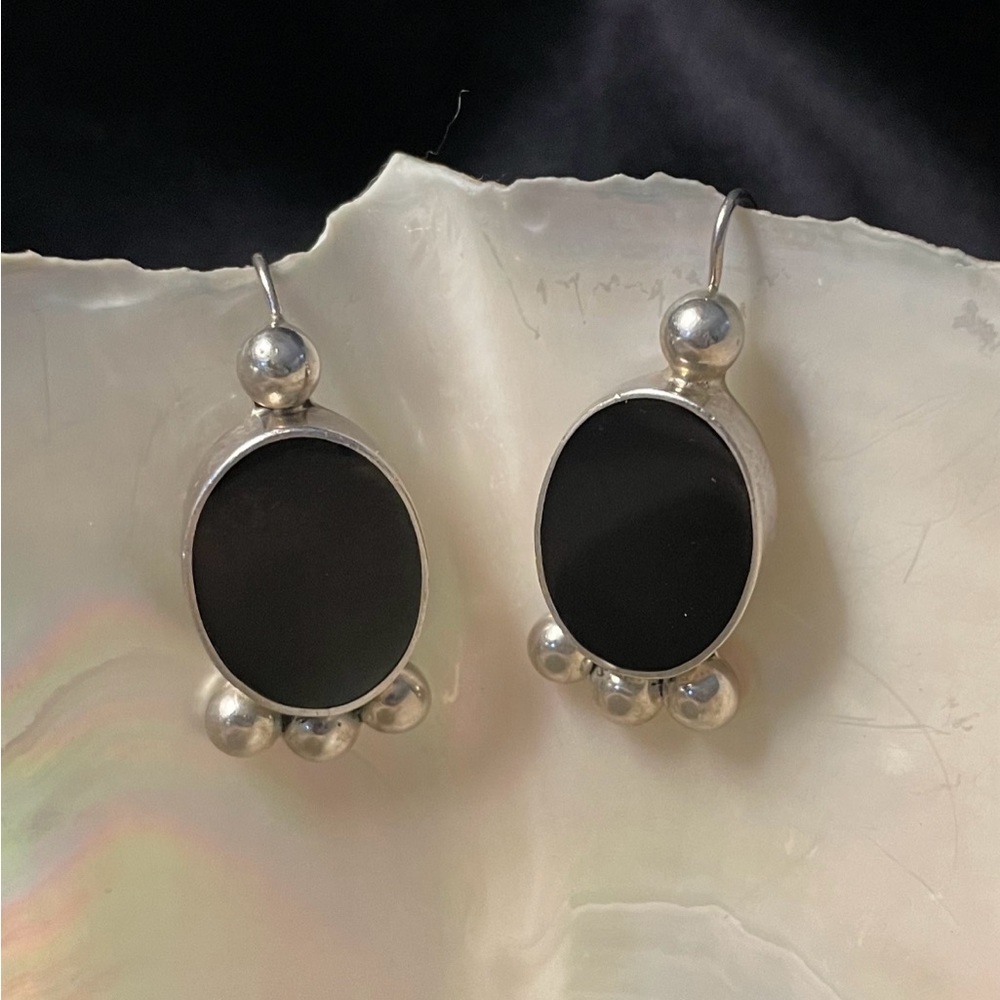 Silver and Onyx 925 Mexico Earrings